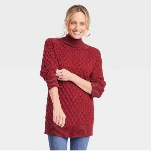 Red knit turtleneck sweater - Picture 1 of 6